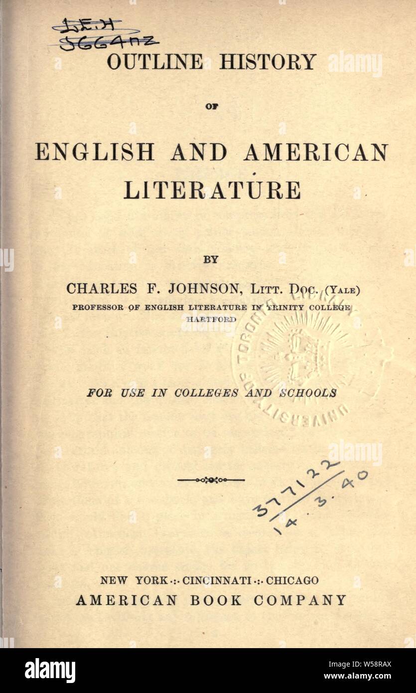 Überblick Geschichte der englischen und amerikanischen Literatur: Johnson, Karl Friedrich, 1836-1931 Stockfoto