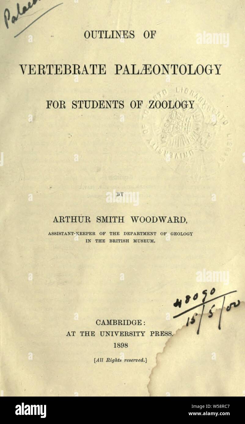 Umrisse der vertebrate palaeontology für Studierende der Zoologie: Woodward, Arthur Smith, 1864-1944 Stockfoto