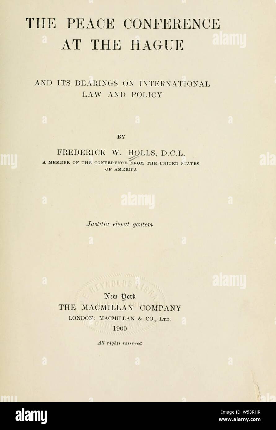 Der Friedenskonferenz in Den Haag, und ihre Lager auf internationalem Recht und Politik: Holls, Friedrich Wilhelm, 1857-1903 Stockfoto