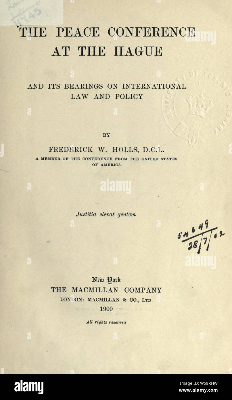 Der Friedenskonferenz in Den Haag und seine Lager auf internationalem Recht und Politik: Holls, Friedrich Wilhelm, 1857-1903 Stockfoto