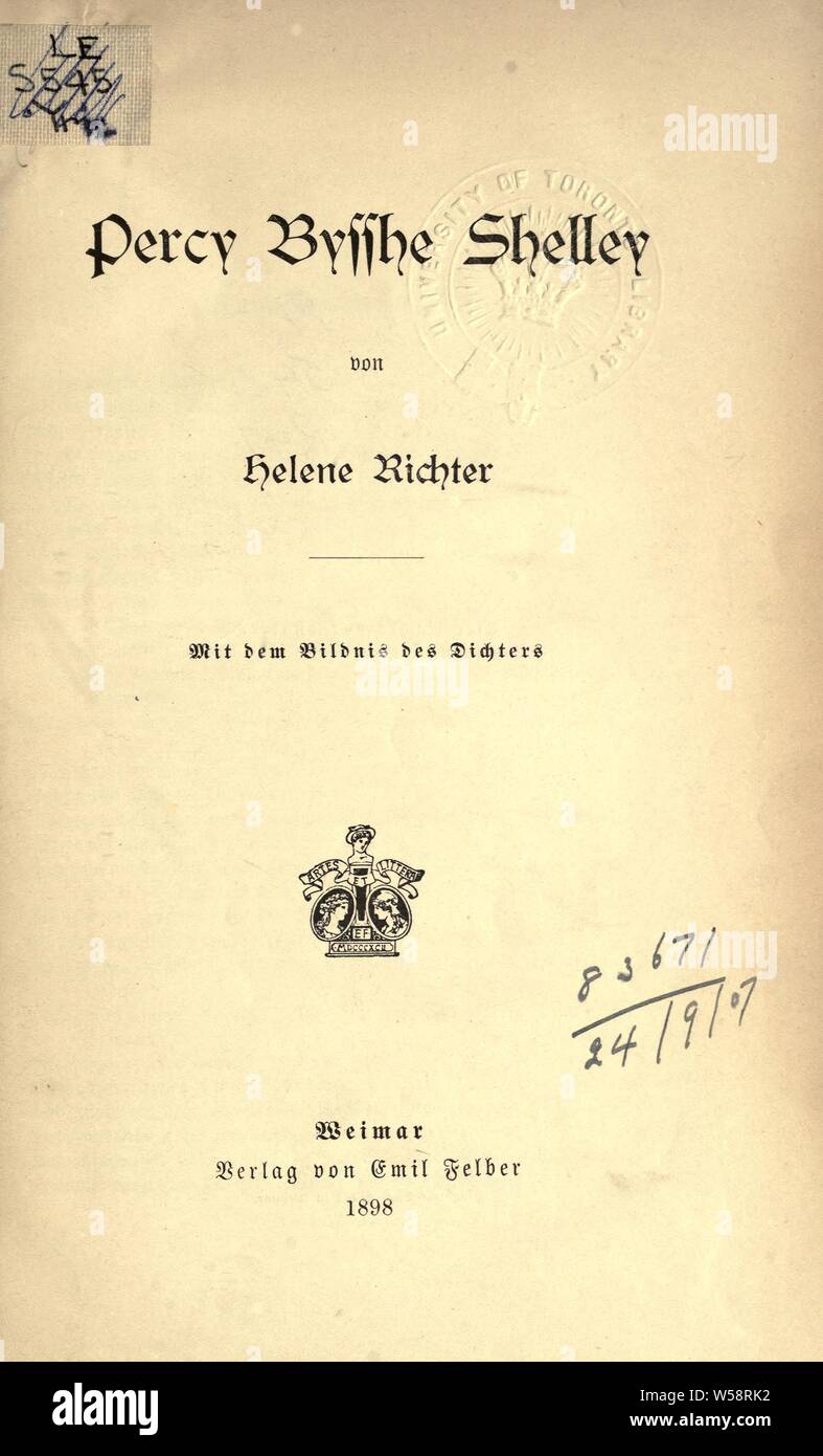Percy Bysshe Shelley: Richter, Helene, 1861 - Ca. 1943 Stockfoto