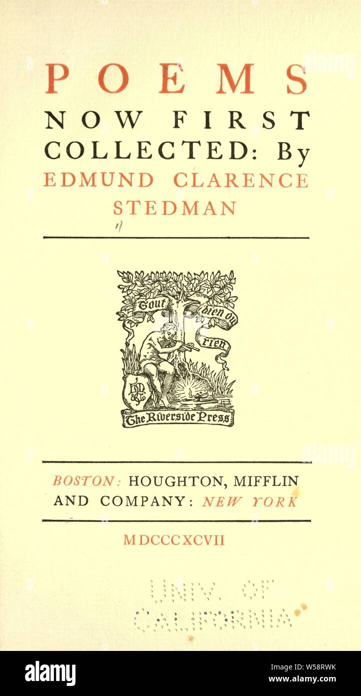 Gedichte jetzt zuerst gesammelt: Stedman, Edmund Clarence, 1833-1908 Stockfoto