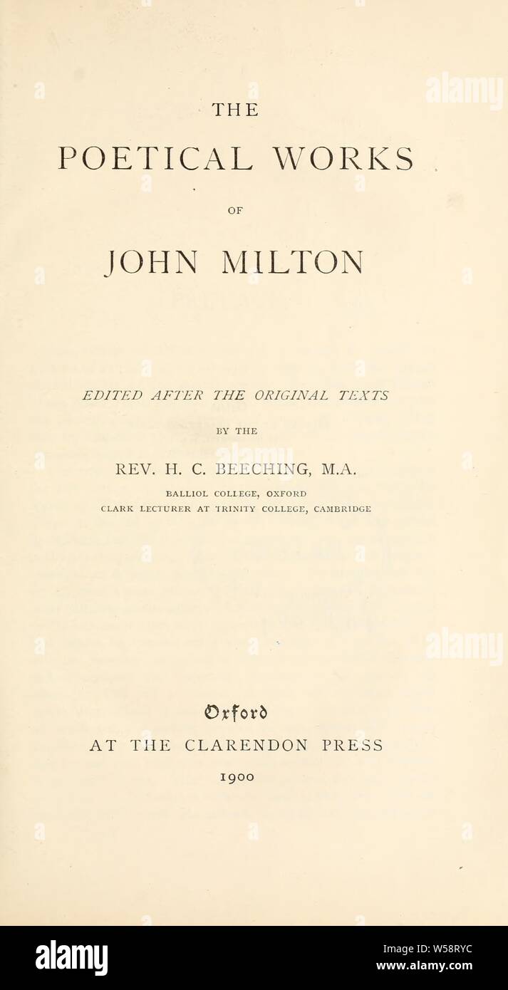 Poetische Werke: Milton, John, 1608-1674 Stockfoto