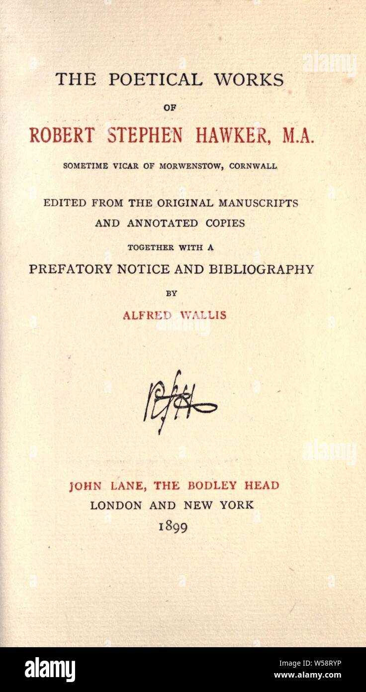 Die poetische Werke von Robert Stephen Hawker.. : Hawker, Robert Stephen-1875, 1803? Stockfoto