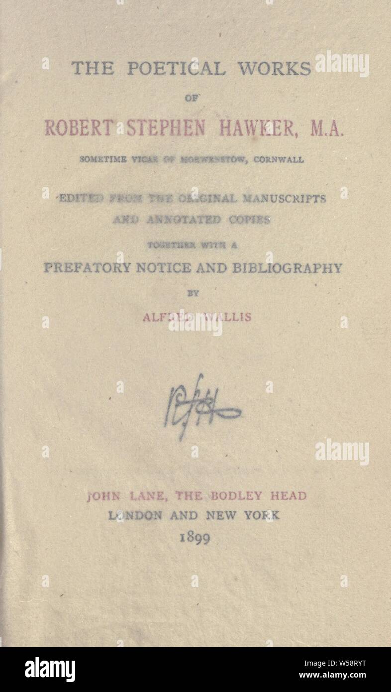 Die poetische Werke von Robert Stephen Hawker ... : Hawker, Robert Stephen-1875, 1803? Stockfoto