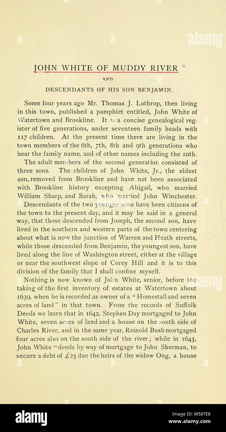 John White von Muddy River: Brookline historische Publication Society Stockfoto