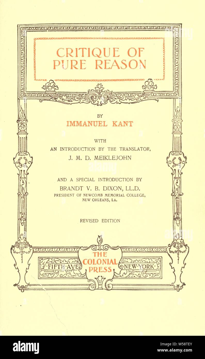 Kritik der reinen Vernunft: Kant, Immanuel, 1724-1804 Stockfoto