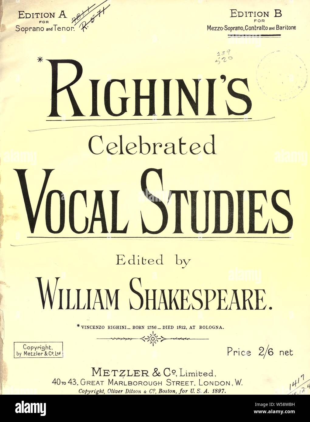 Righini gefeiert Gesang: Righini, Vincenzo, 1756-1812 Stockfoto