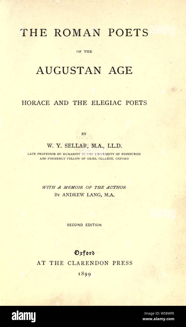 Die römischen Dichter der Augusteischen Alter: Horaz und die elegische Dichter;: Sellar, W. Y. (William Young), 1825-1890 Stockfoto