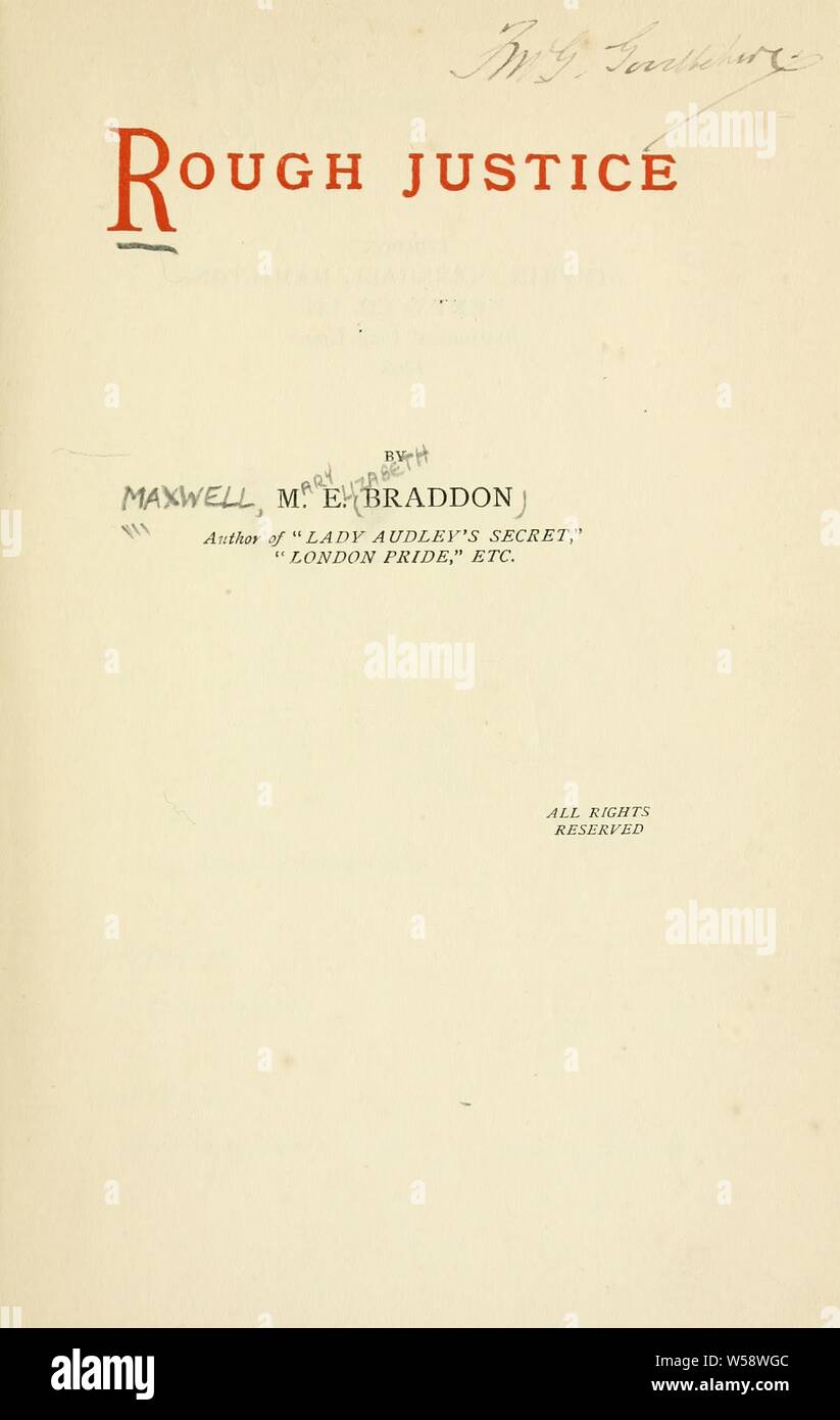 Rough Justice: Braddon, M. E. (Mary Elizabeth), 1837-1915 Stockfoto
