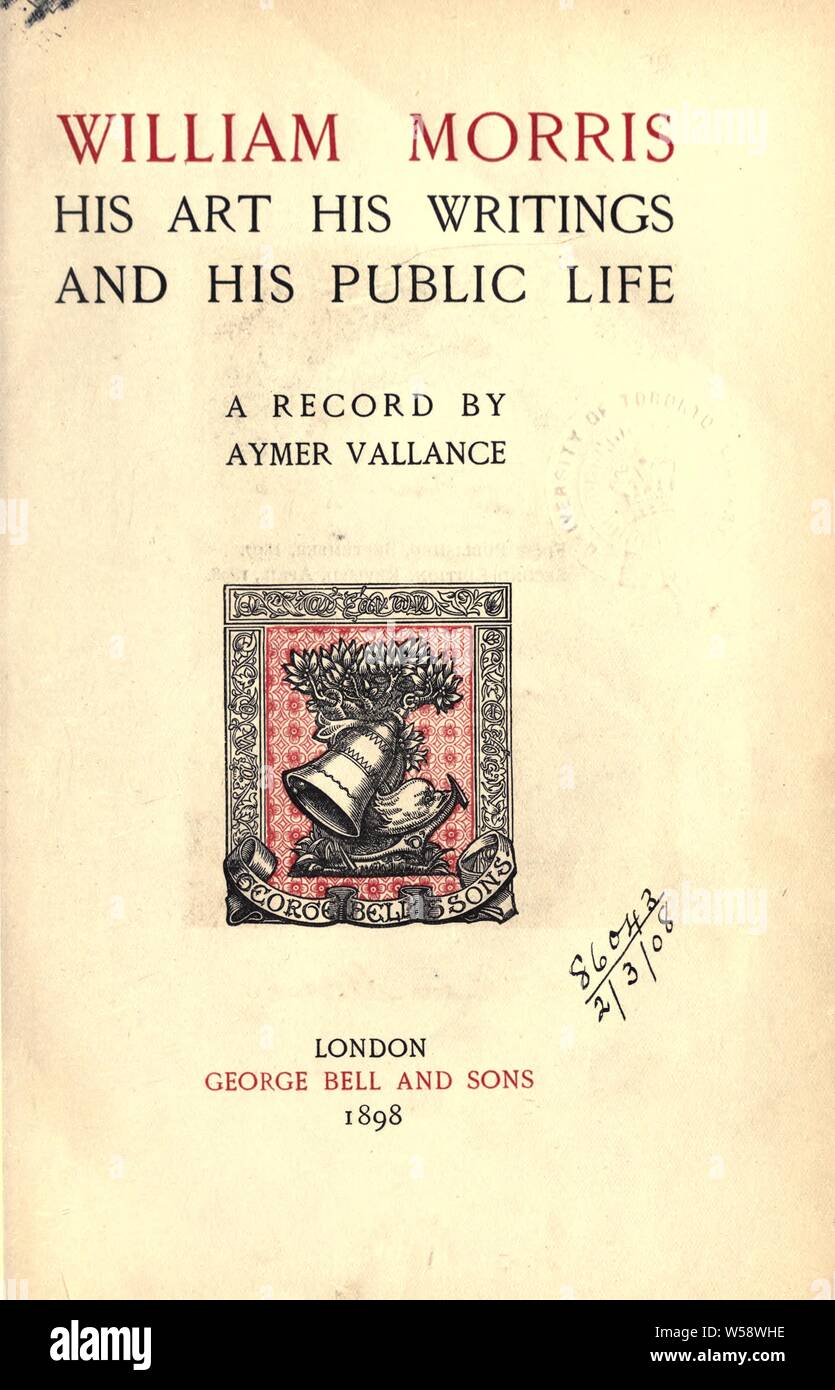 William Morris: seine Kunst, seine Schriften, und sein öffentliches Leben: eine Aufzeichnung:, Aymer Vallance, 1862-1943 Stockfoto