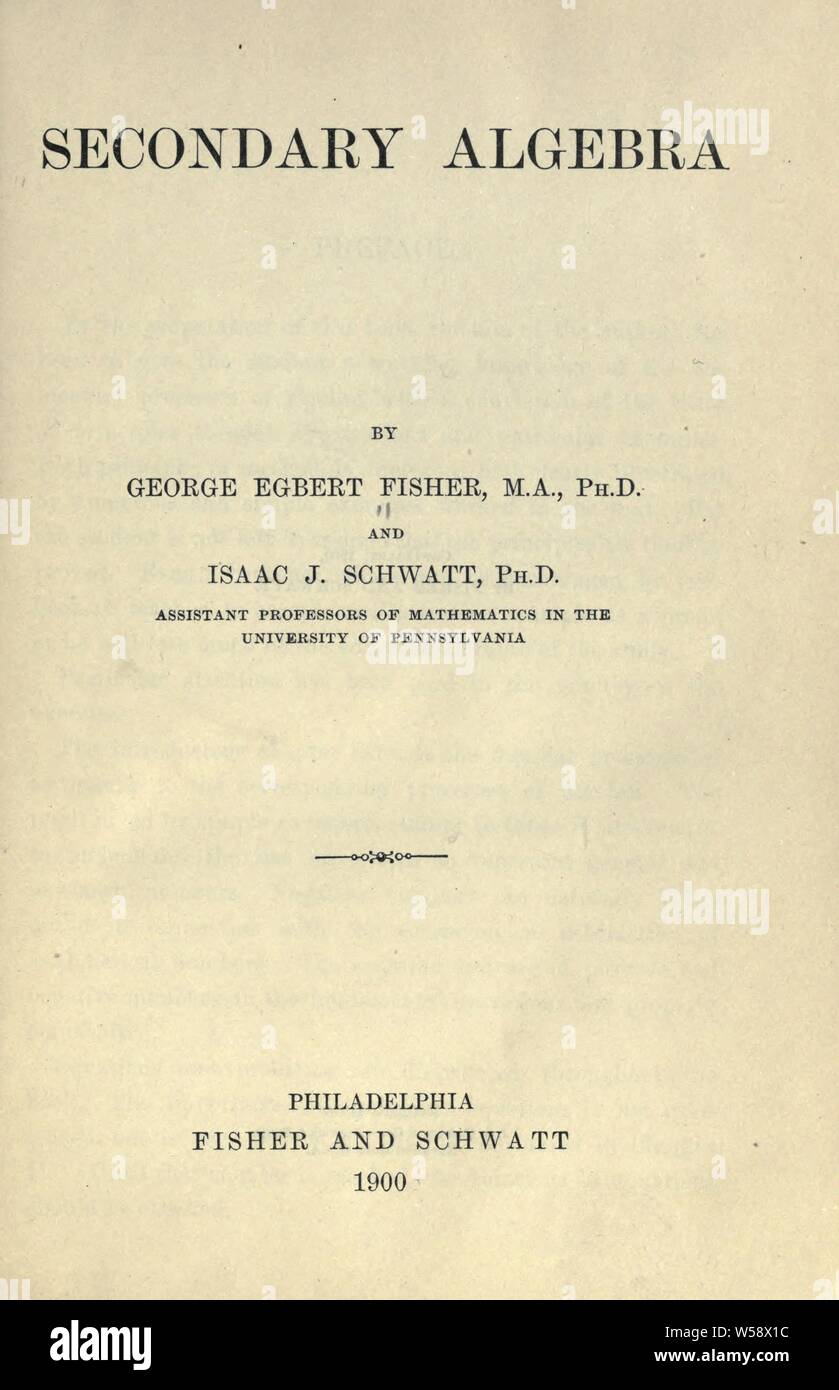 Sekundäre Algebra: Fisher, George Egbert, 1863-1920 Stockfoto