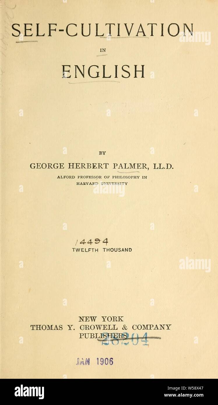 Eigenanbau in Englisch: Palmer, George Herbert, 1842-1933 Stockfoto