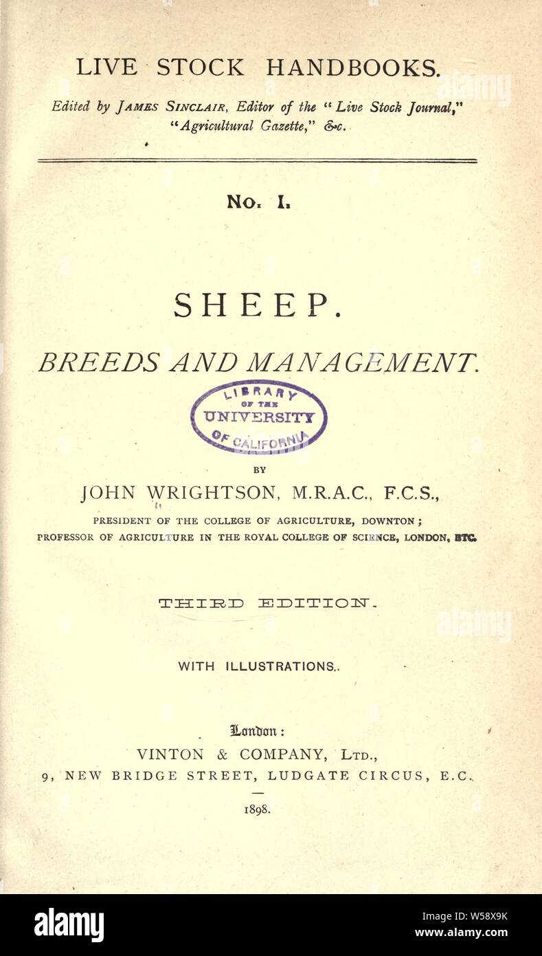 Schafe: Rassen und Management: Wrightson, John, 1840-1916 Stockfoto