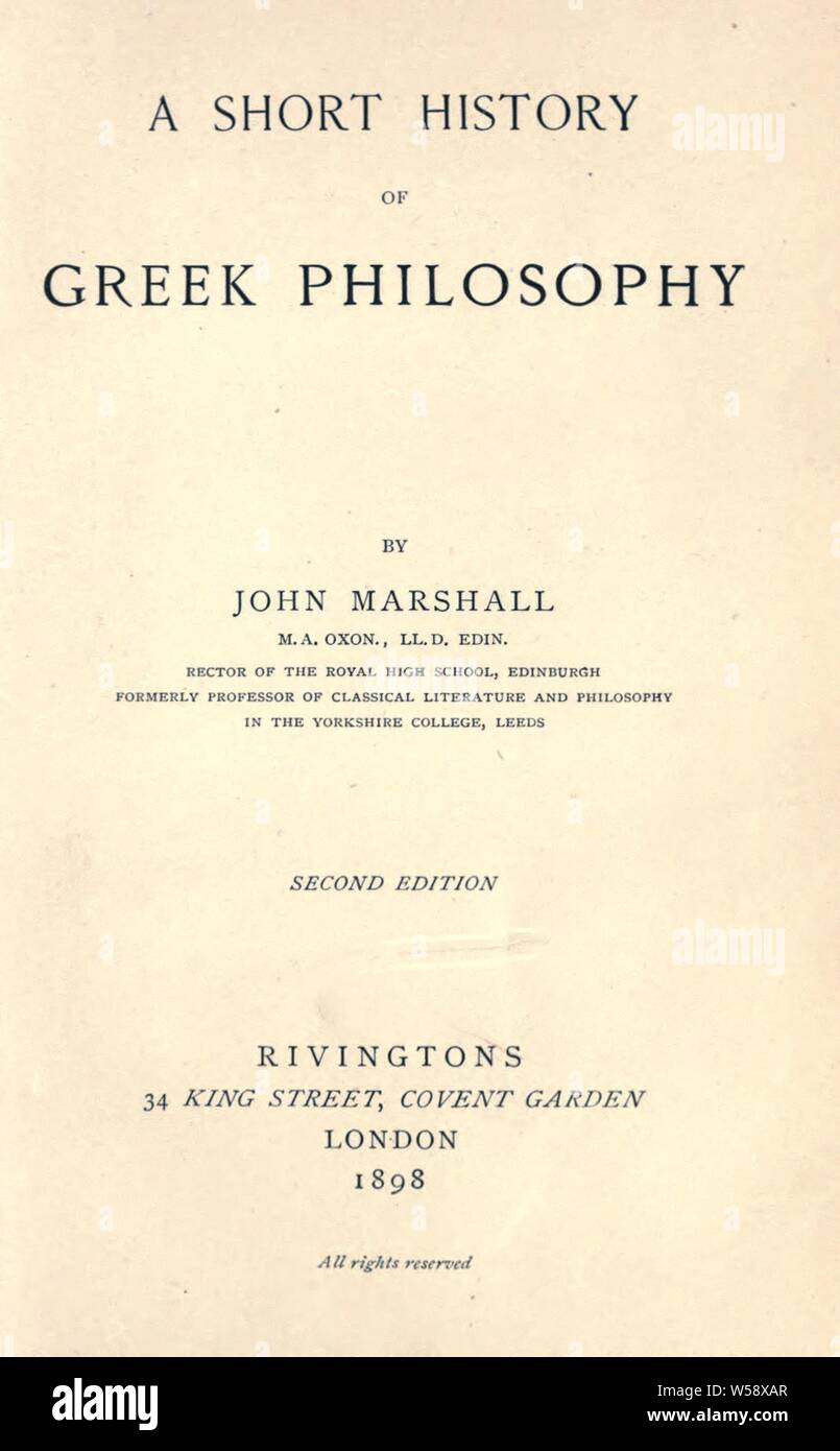 Eine kurze Geschichte der Griechischen Philosophie: Marshall, John, 1845-1915 Stockfoto