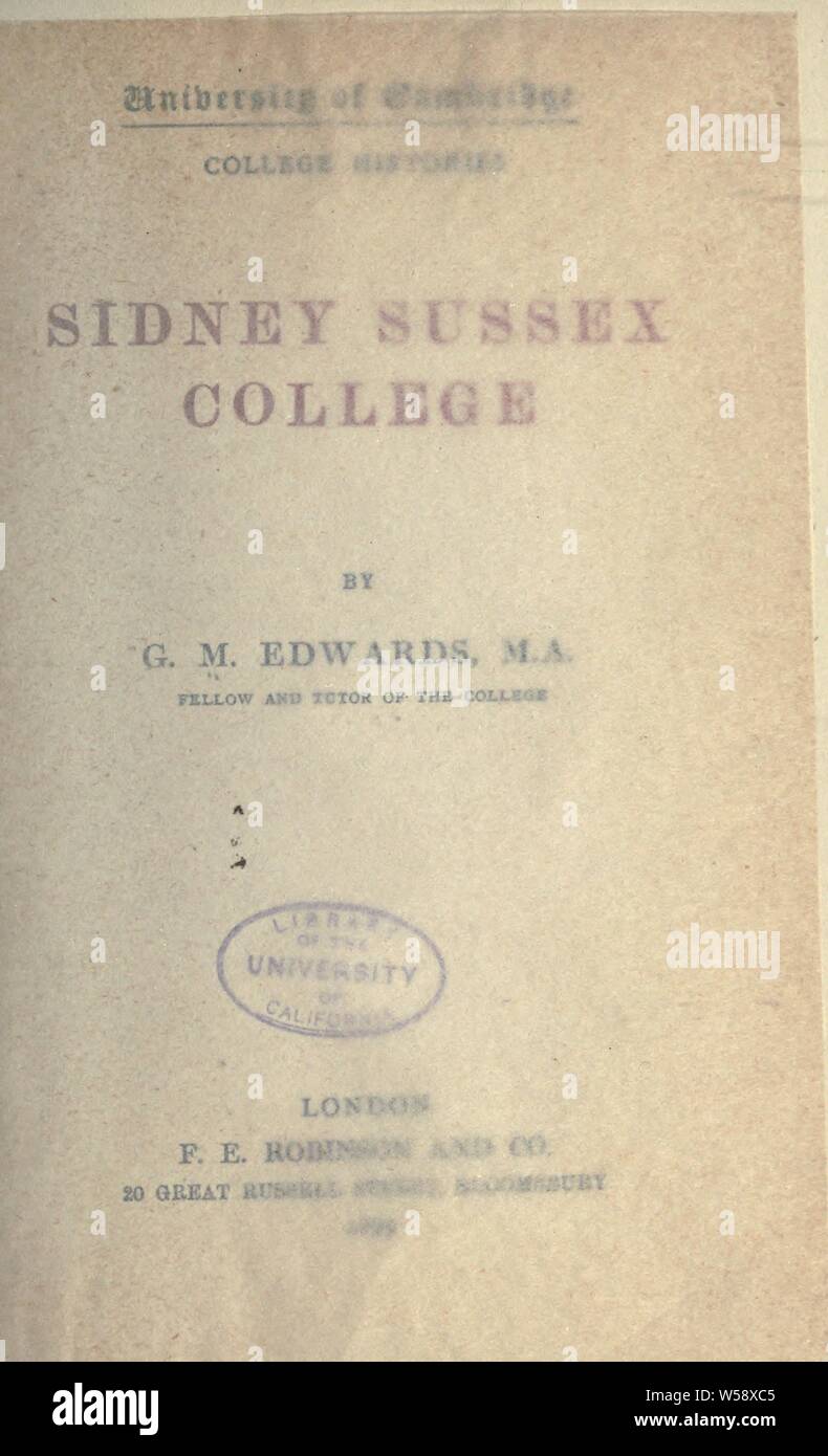 Sidney Sussex College: Edwards, G. M. (Gerald Maclean), b. 1857 Stockfoto