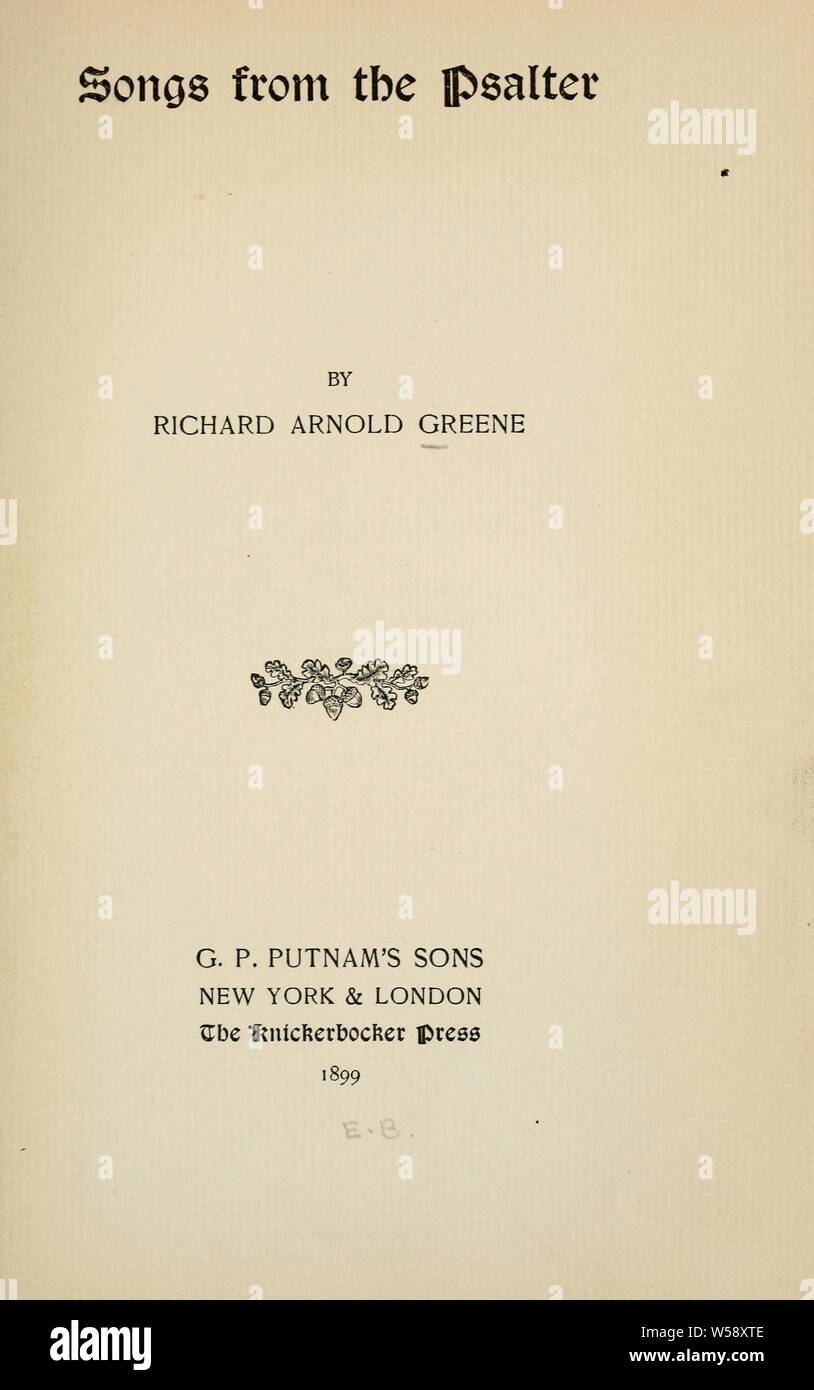 Lieder aus dem Psalter: Greene, Richard Arnold Stockfoto