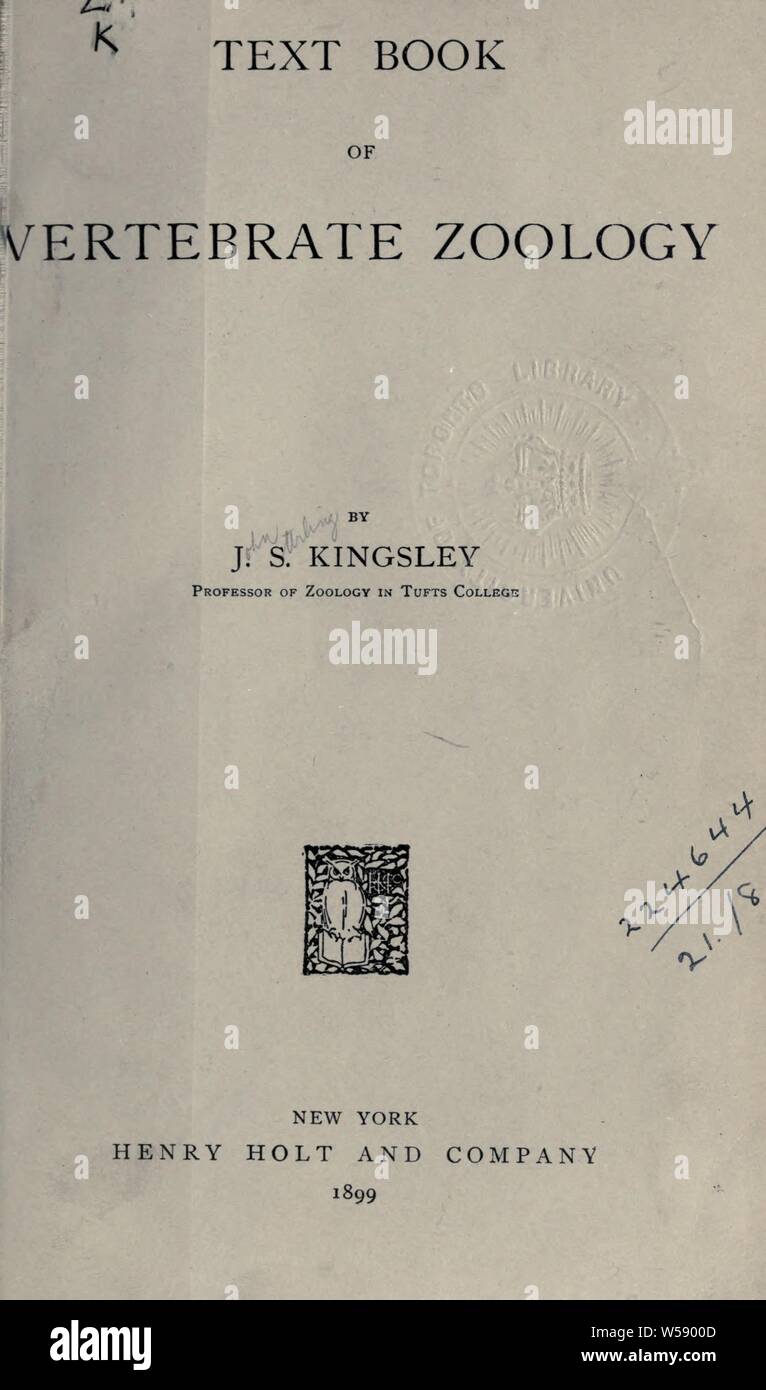 Text Buch von Wirbeltieren, die Zoologie: Kingsley, J. S. (John Sterling), 1854-1929 Stockfoto