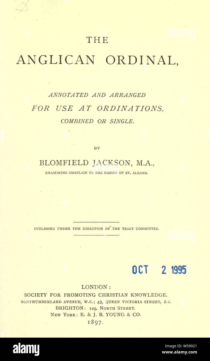 Der anglikanischen Ordinale: Kirche von England. Stockfoto Der anglikanischen Ordinale: Kirche von England. Stockfoto