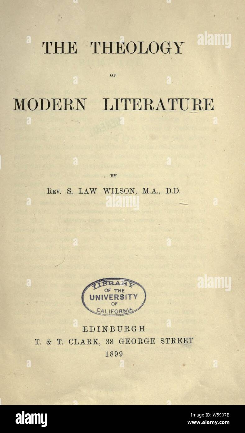 Die Theologie der modernen Literatur: Wilson, Samuel Recht Stockfoto