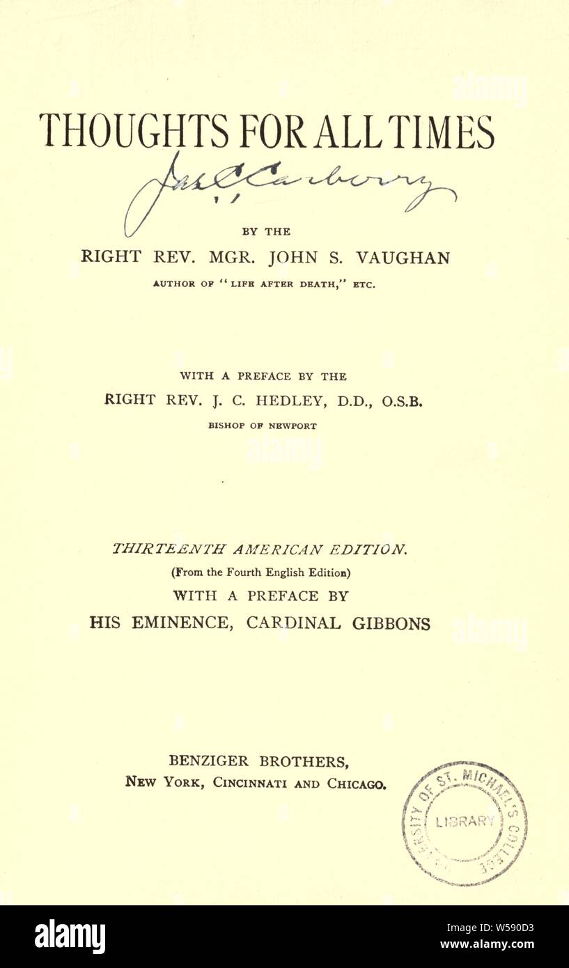 Gedanken für alle Zeiten: Vaughan, John S. (John Stephen), 1853-1925 Stockfoto