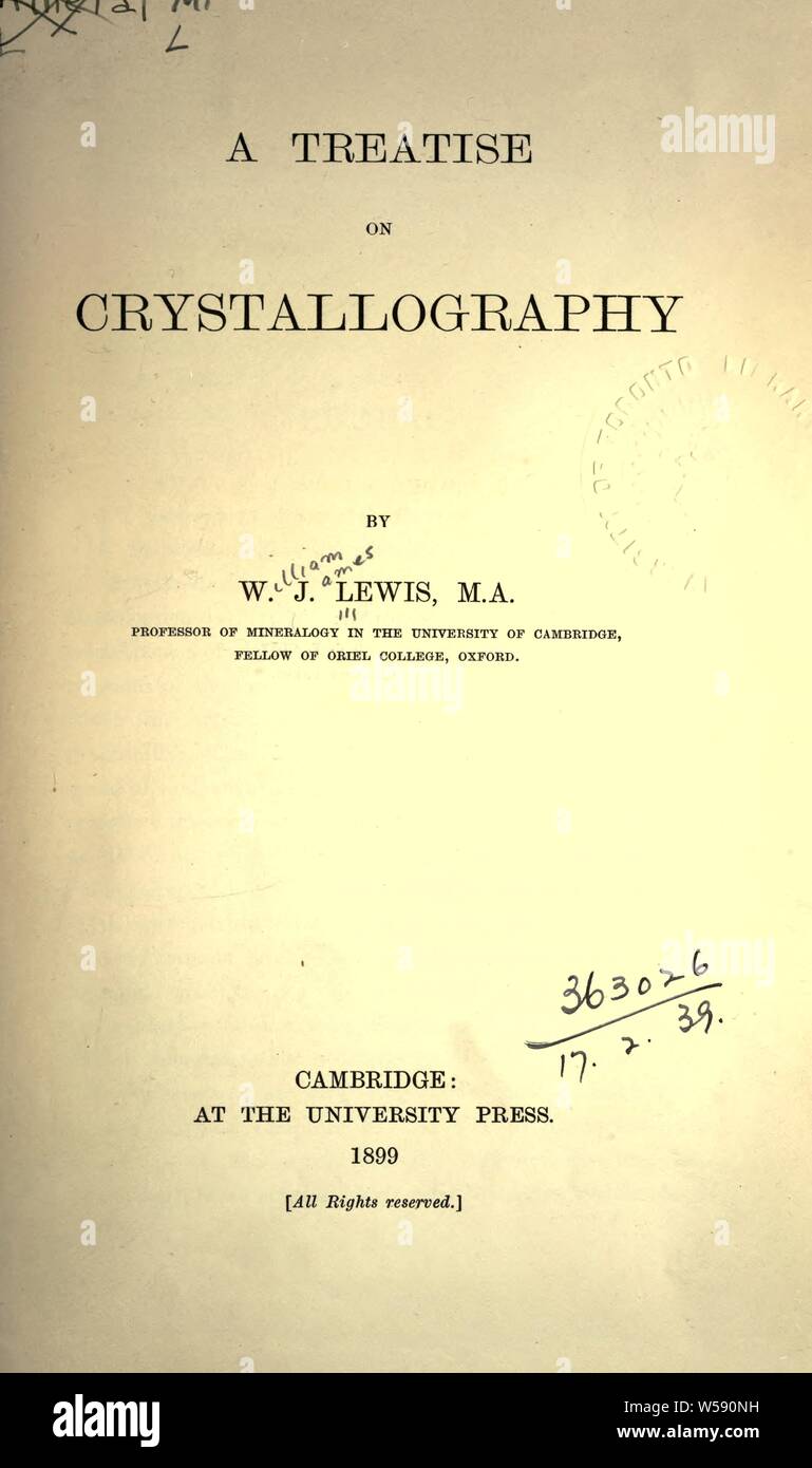Eine Abhandlung über kristallographie: Lewis, William James, 1870 Stockfoto