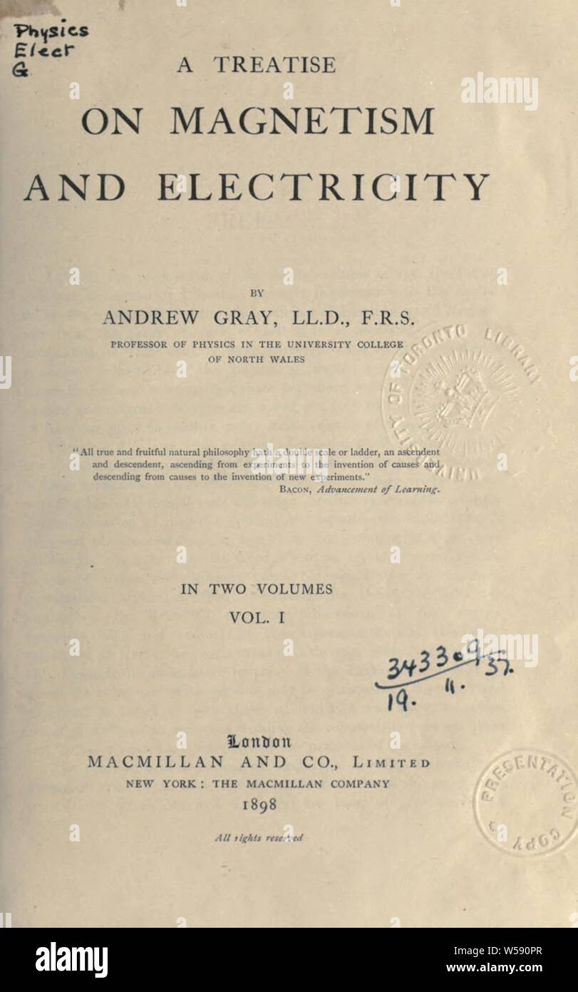 Abhandlung über Magnetismus und Elektrizität: Grau, Andrew, 1847 Stockfoto