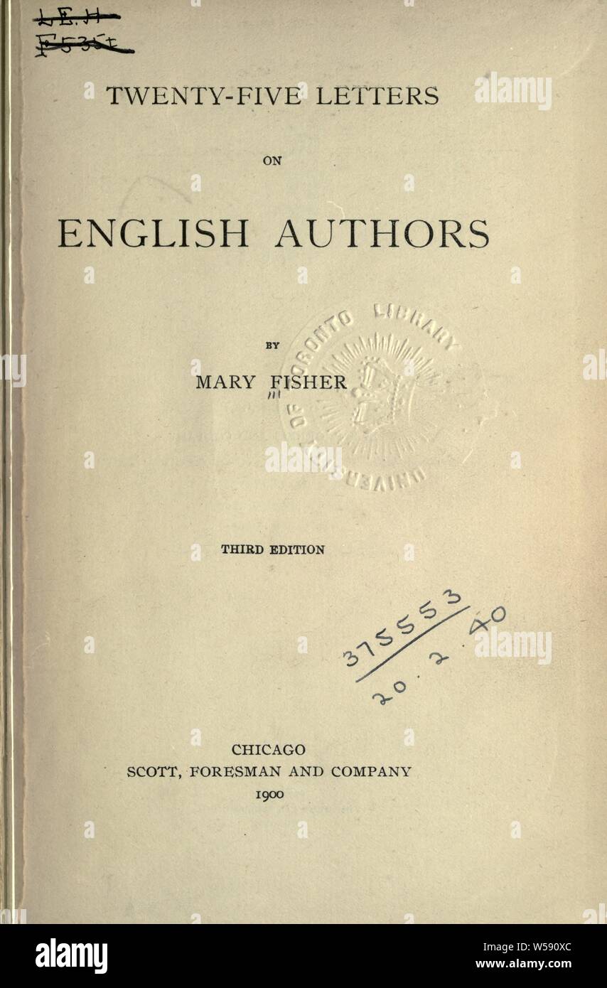 Fünfundzwanzig Buchstaben auf Englisch Autoren: Fischer, Maria, 1858 Stockfoto