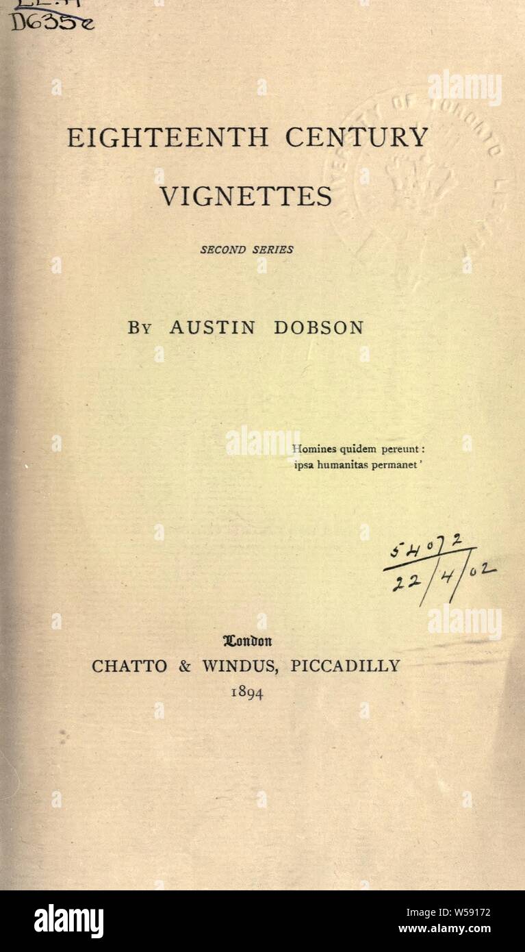 Achtzehnten Jahrhundert Vignetten: Dobson, Austin, 1840-1921 Stockfoto