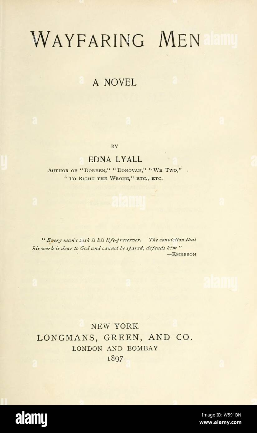 Wayfaring Männer; ein Roman: Lyall, Edna, 1857-1903 Stockfoto