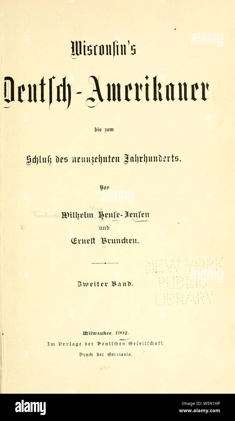 In Wisconsin Deutsch-Amerikaner, bis zum Schluss des neunzehnten Jahrhunderts: Hense-Jensen, Wilhelm Stockfoto