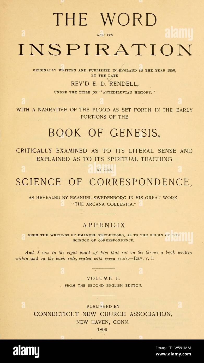 Das Wort und der Inspiration: Mit einer Erzählung von der Sintflut, wie in den ersten Teilen des Buches Genesis, kritisch geprüft, ... : Rendell, Elias De La Roche Stockfoto