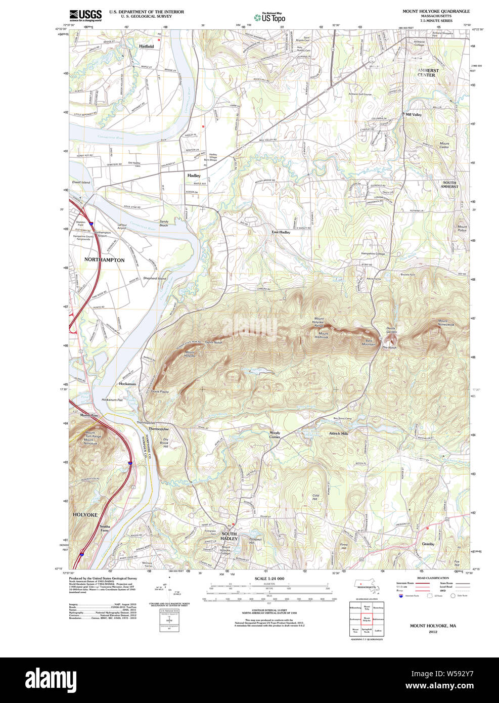 Massachusetts USGS historischen Topo Karte MA Mount Holyoke 20120529 TM Wiederherstellung Stockfoto