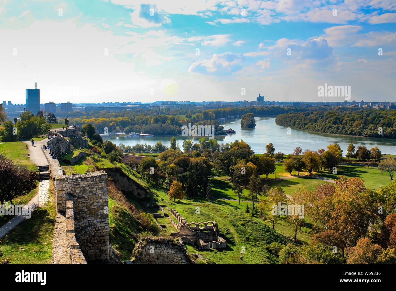 Donau und Sava Blick von Burg Kalemegdan. Belgrad, Serbien Stockfoto