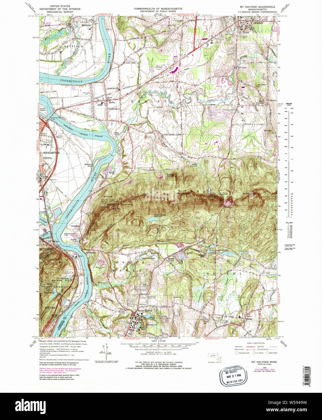 Massachusetts USGS historischen Topo Karte MA Mt Holyoke 351127 1964 25000 Wiederherstellung Stockfoto