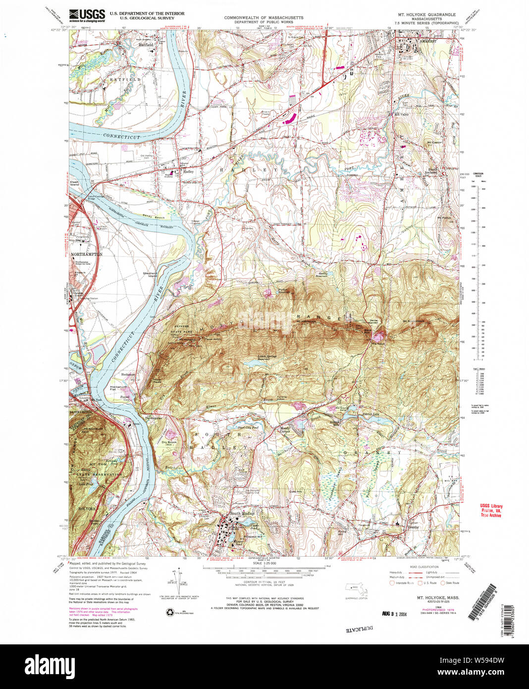 Massachusetts USGS historischen Topo Karte MA Mt Holyoke 351130 1964 25000 Wiederherstellung Stockfoto