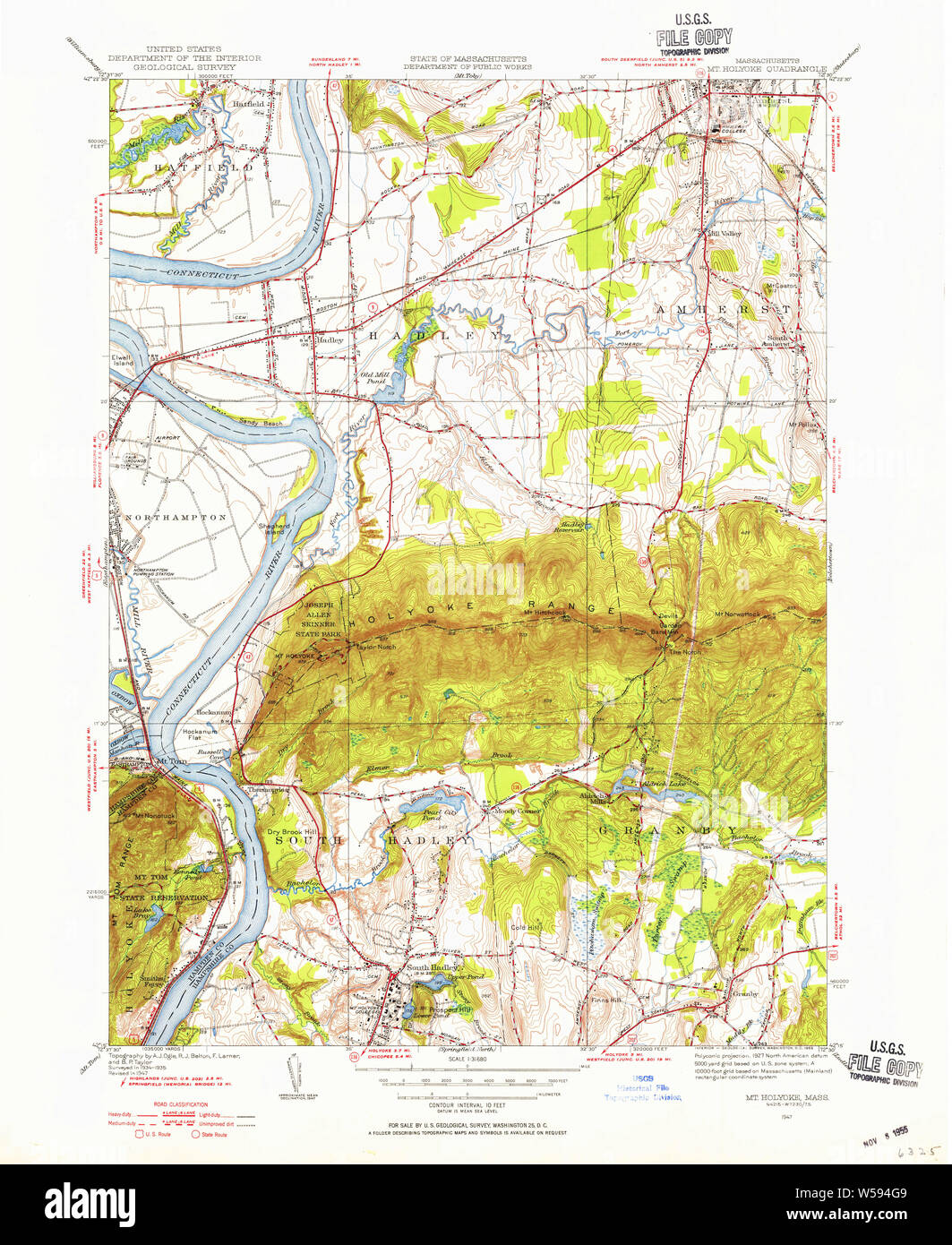 Massachusetts USGS historischen Topo Karte MA Mt Holyoke 1947 31680 351926 Restaurierung Stockfoto