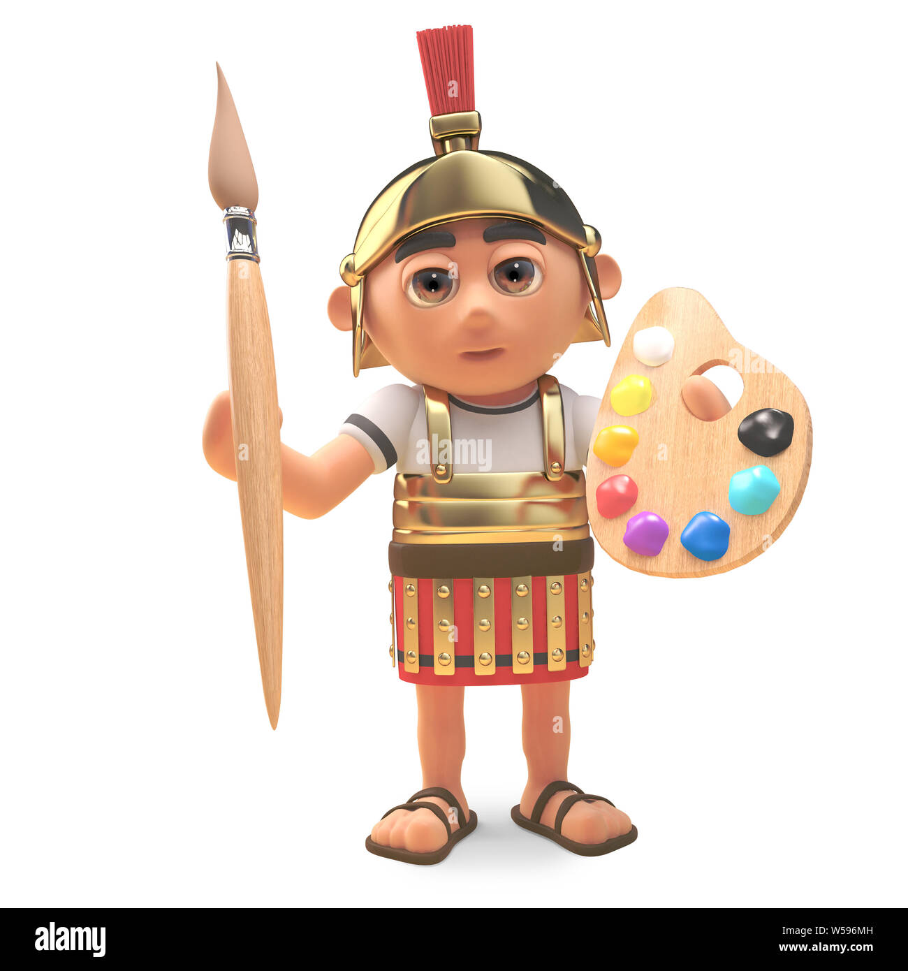 Cartoon römische Hauptmann Soldat mit Pinsel und Palette, 3d-Grafik rendern Stockfoto