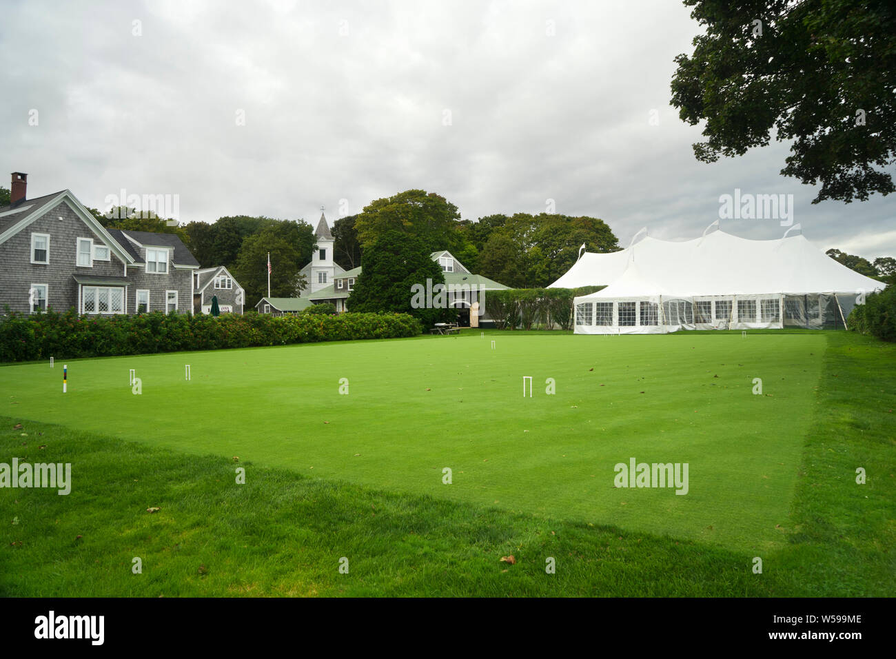 Croquet Rasen an Abenakee Club, Biddeford Pool, Maine, USA. Stockfoto