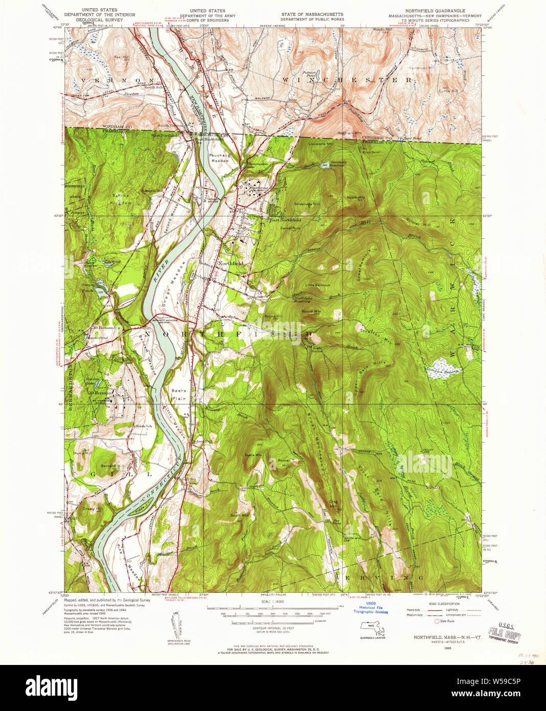 Massachusetts USGS historischen Topo Karte MA Northfield 350397 1945 24000 Wiederherstellung Stockfoto