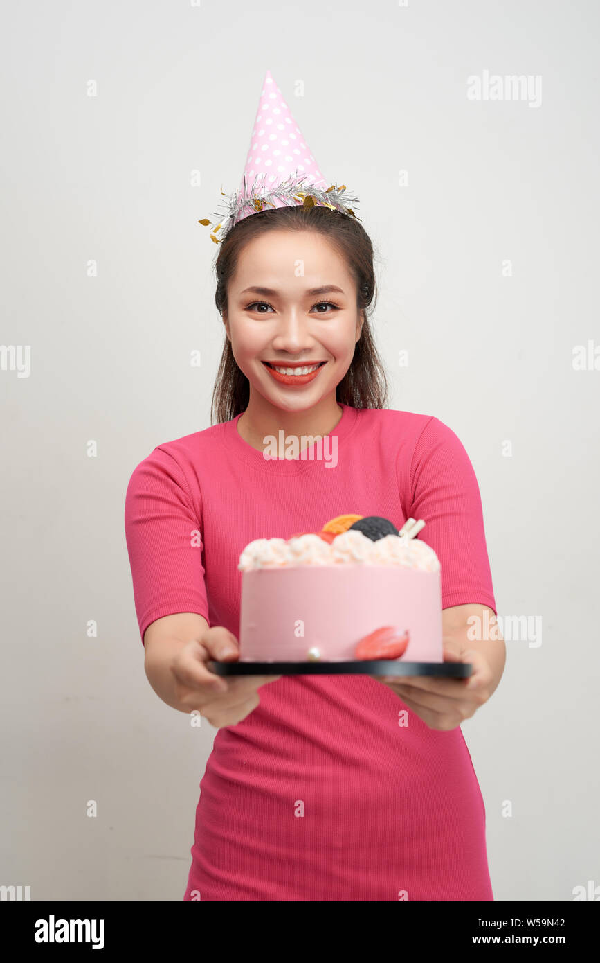 Asiatische geburtstag Mädchen auf Kamera mit Lächeln. Stockfoto