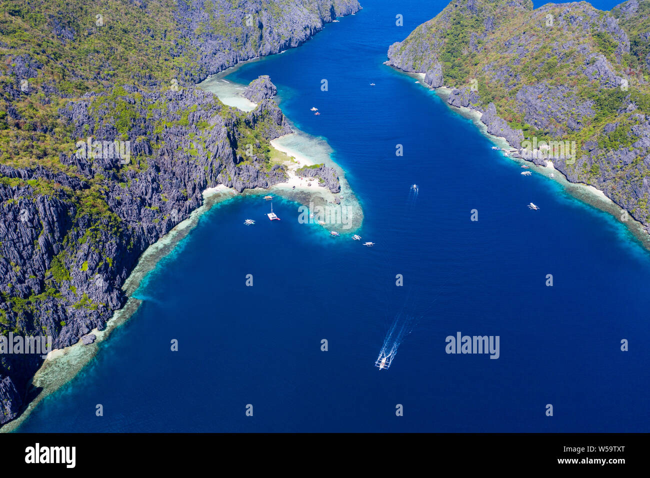 Luftaufnahme von Tapiutan Island, El Nido, Palawan, Philippinen Stockfoto