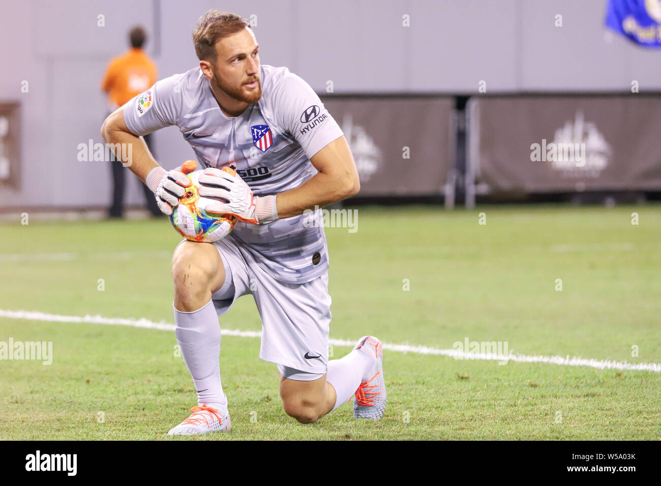 East Rutherford, United States. 26. Juli, 2019. Jan Oblak von Atlético Madrid, während ein Spiel gegen Real Madrid gültiges Spiel für den Internationalen Champions Cup in MetLife Stadium in East Rutherford in den USA am Freitag Abend, 26. Credit: Brasilien Foto Presse/Alamy leben Nachrichten Stockfoto