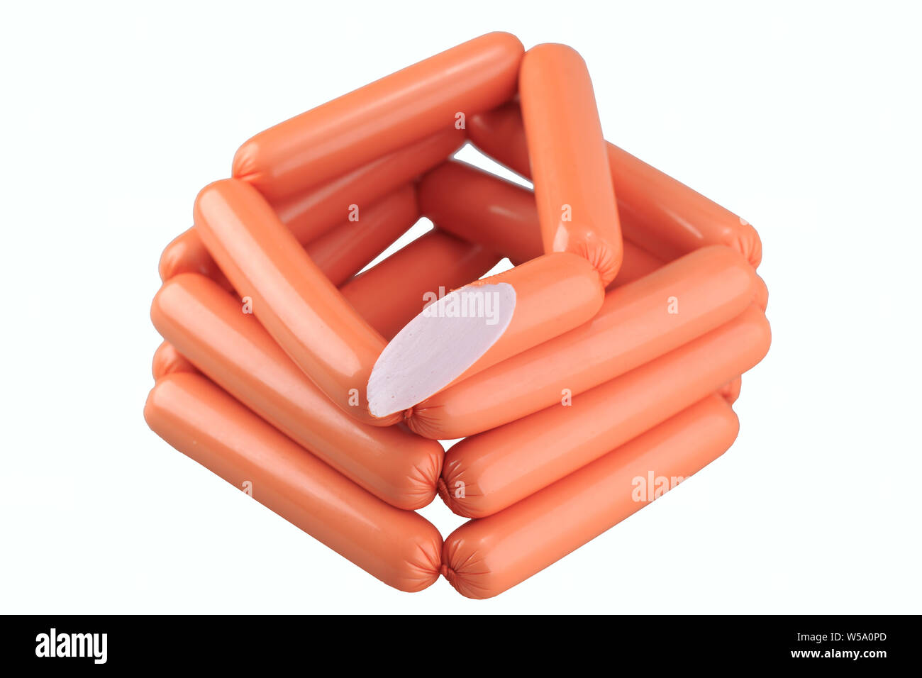 Frische Würste isoliert auf einem weißen Hintergrund. Stockfoto