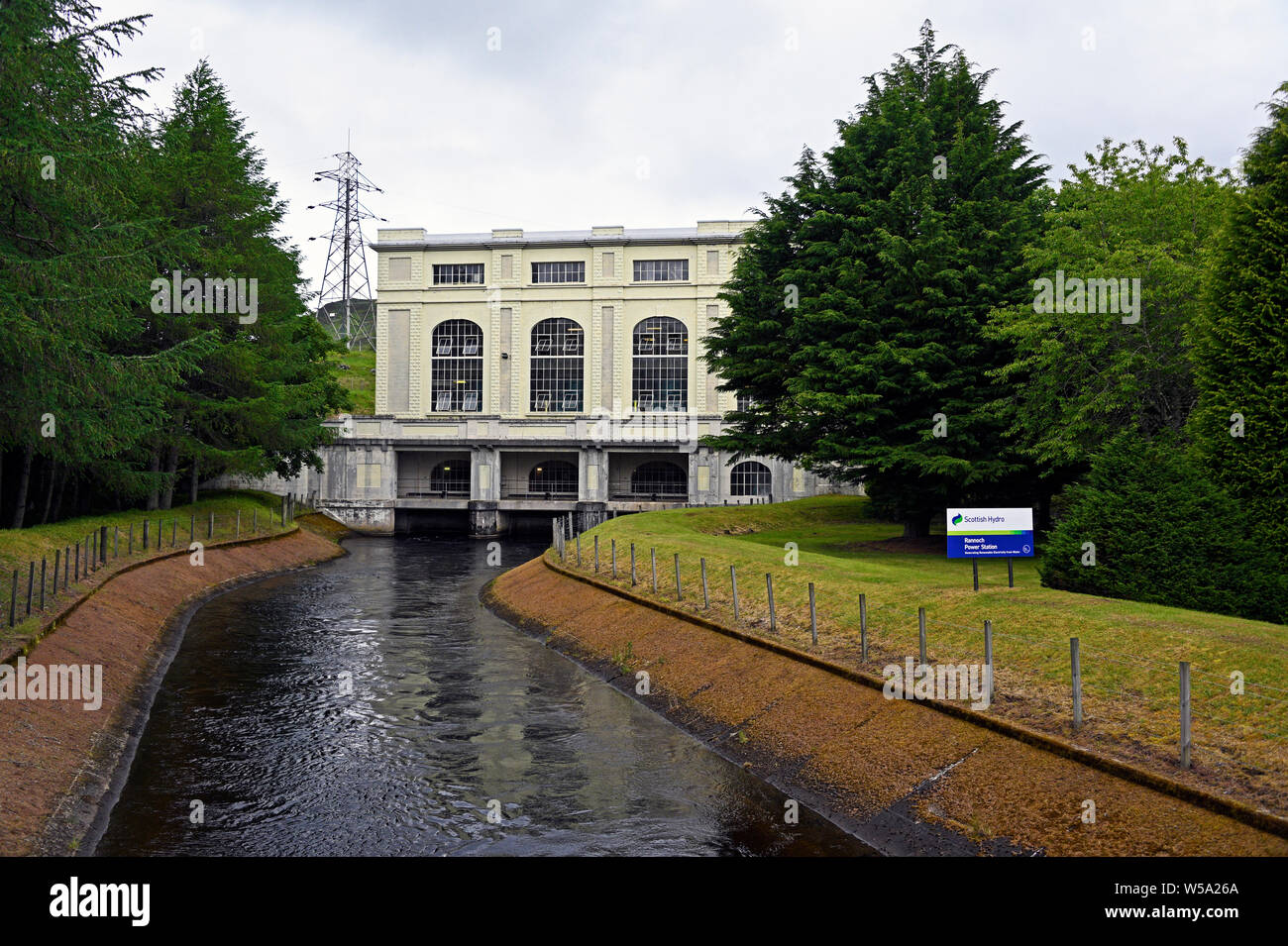 Rannoch Wasserkraftwerk. Perth und Kinross, Schottland, Großbritannien, Europa. Stockfoto