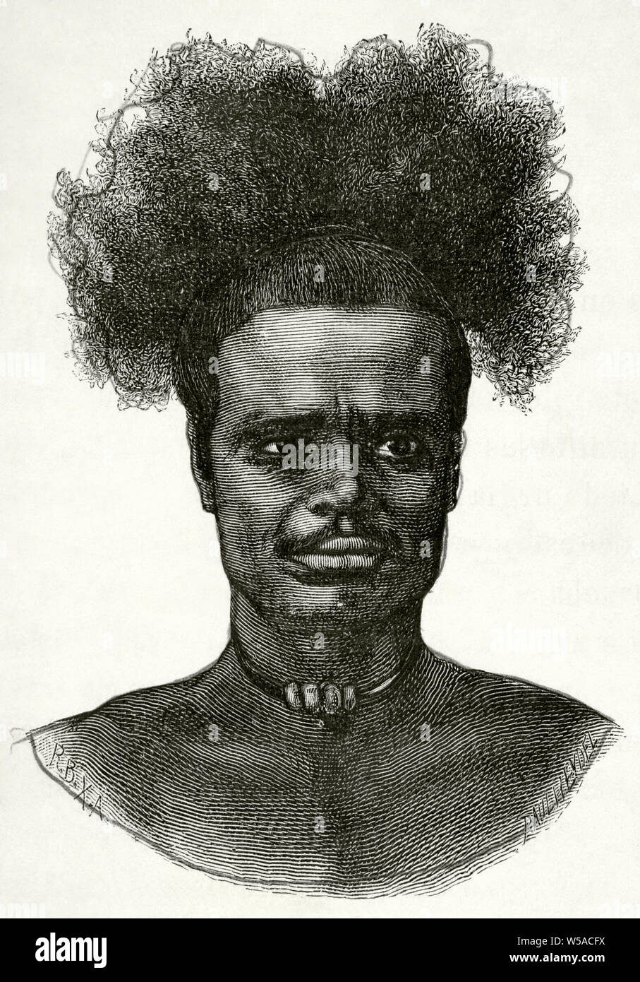Zentralafrika. Indigene. Gravur. Afrika inexplorada, el Continente Misterioso von Henry Morton Stanley, C. 1887. Stockfoto