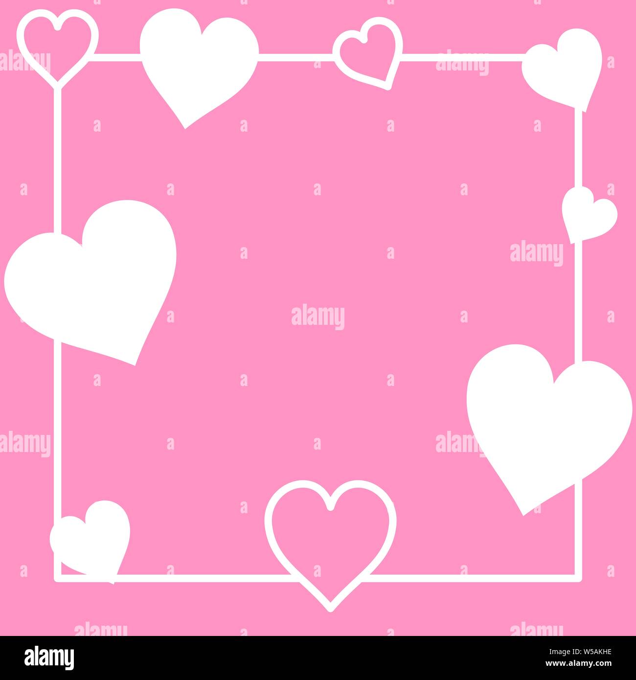 Ein Rahmen einer dekorativen Karte auf einem rosa Hintergrund. Sie können diesem dekorativen Design benutzerdefinierten Text hinzufügen. Dies kann für Grußkarten, Valentinstag-Karten, liebevolle Dinge oder für alles verwendet werden. Stockfoto