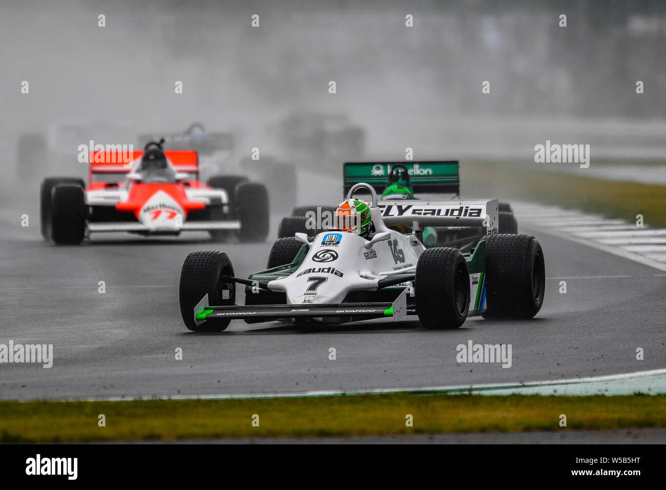 TOWCESTER, Vereinigtes Königreich. 27. Juli, 2019. Mike Cantillon (Williams FW 07 C) während Sir Jackie Stewart Trophäe für FIA-Meister historische Formel 1 der Tag Zwei der Silverstone Classic Moto in Silverstone Circuit am Samstag, Juli 27, 2019 in TOWCESTER, ENGLAND. Credit: Taka G Wu/Alamy leben Nachrichten Stockfoto