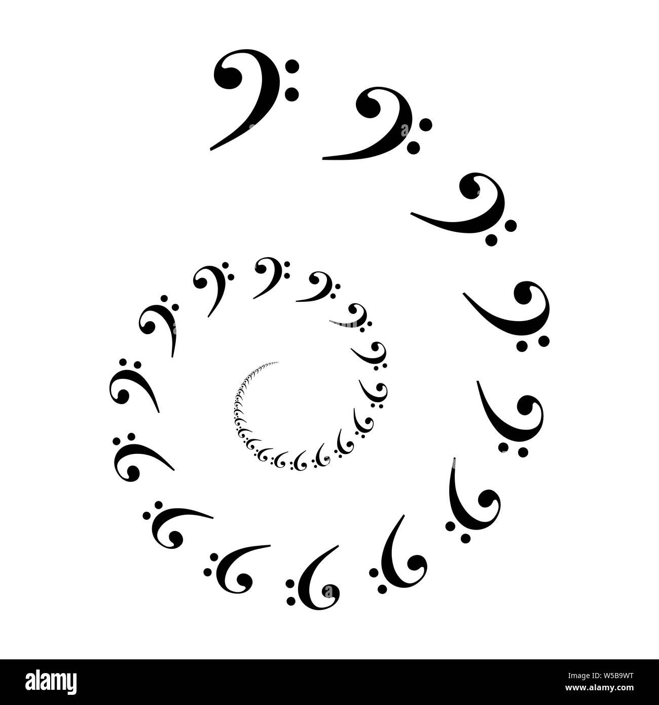 Bassschlüssel Spirale. Archimedische Spirale aus gemeinsamen musikalischen Symbol F - notenschlüssel. Zwei Drehungen eines arithemetic Spirale. Stockfoto