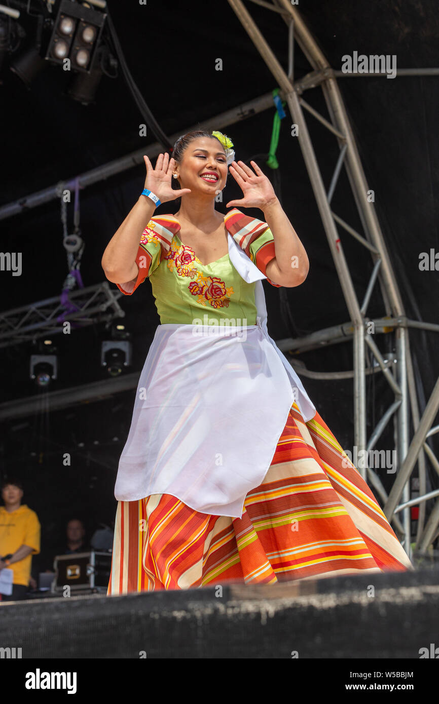 Walton-on-Thames, Sonntag, den 21. Juli 2019. Das Barrio Fiesta London in Großbritannien und Europa die größten Philippinischen Festival, das in seinem 35. Jahr. Stockfoto